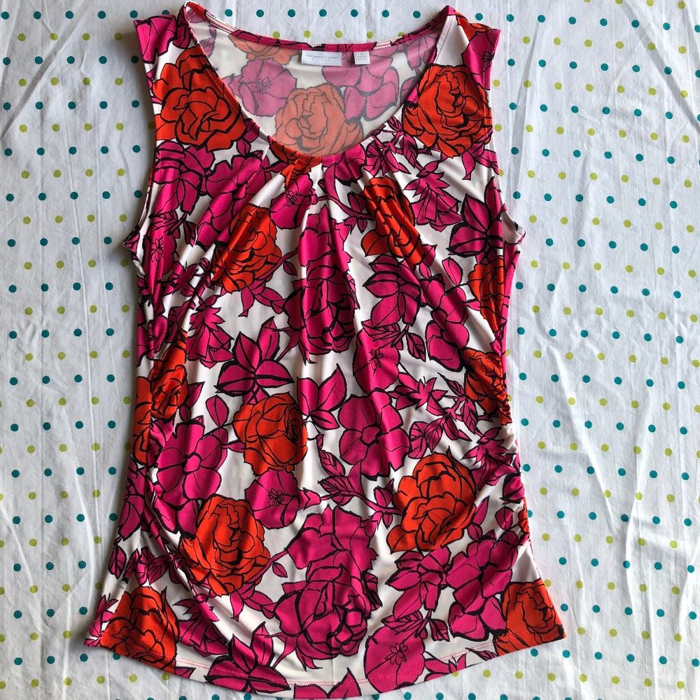 New York & Company Pink and Orange Floral Top